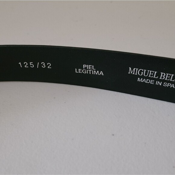 miguel bellido genuine leather belt black leather silver buckle mens size 42 - Picture 3 of 5